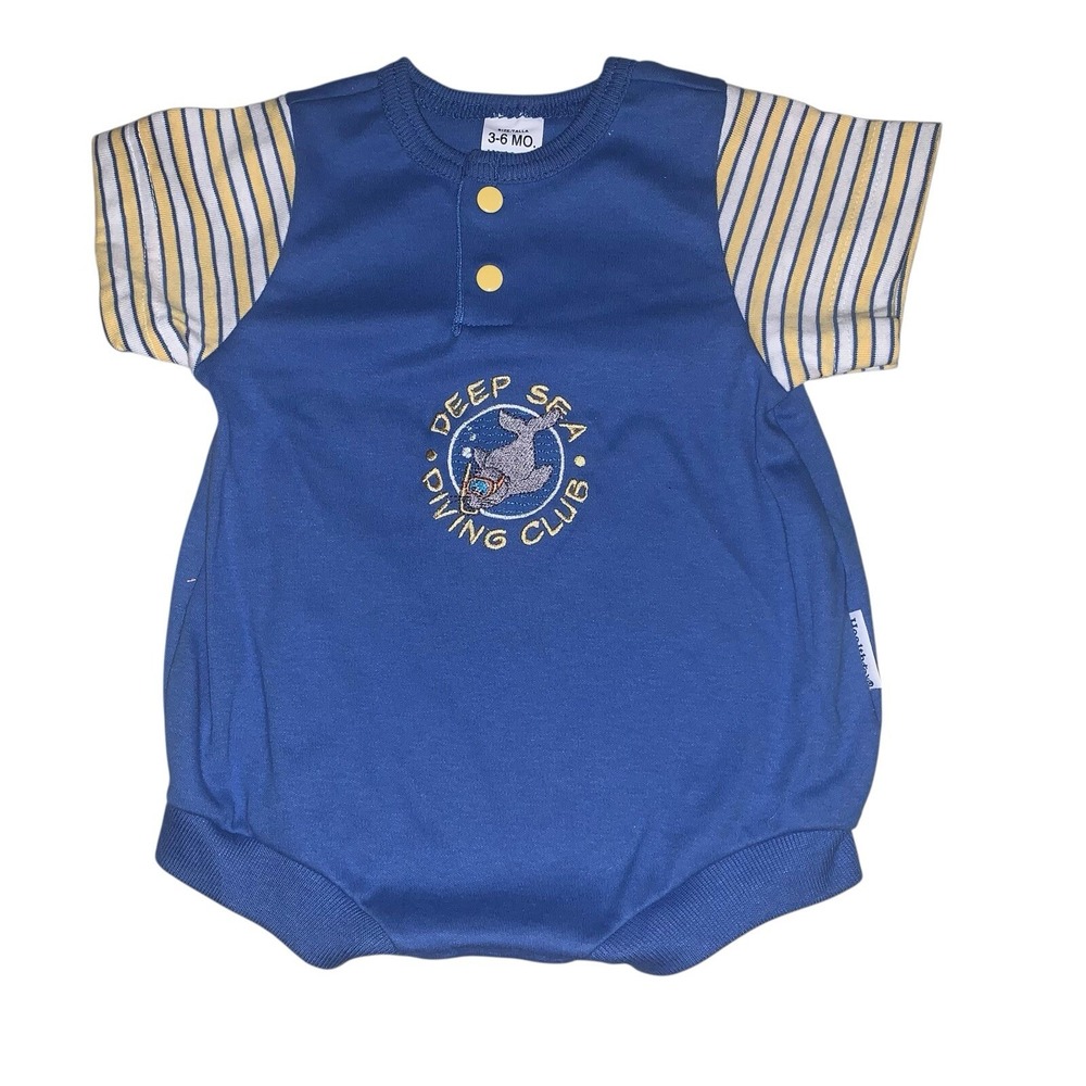 Vintage Healthtex Baby Boy Toddler Romper Blue Yellow Stripe Seal‎ Lion 3-6M NWT